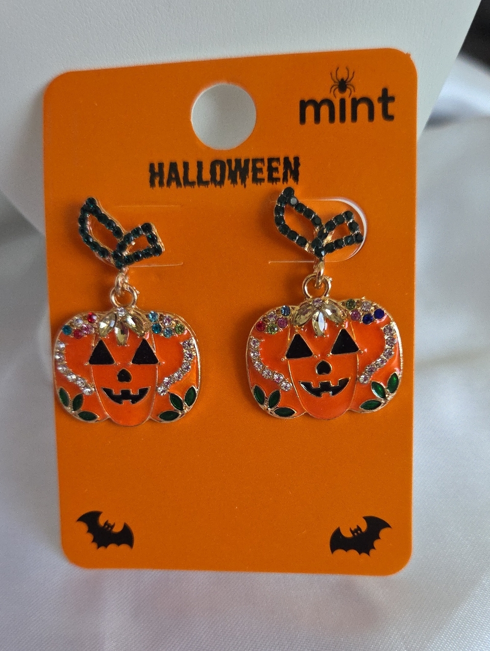 Mint Orange Pumpkin Jack-O'-Lantern Dangle Earrings